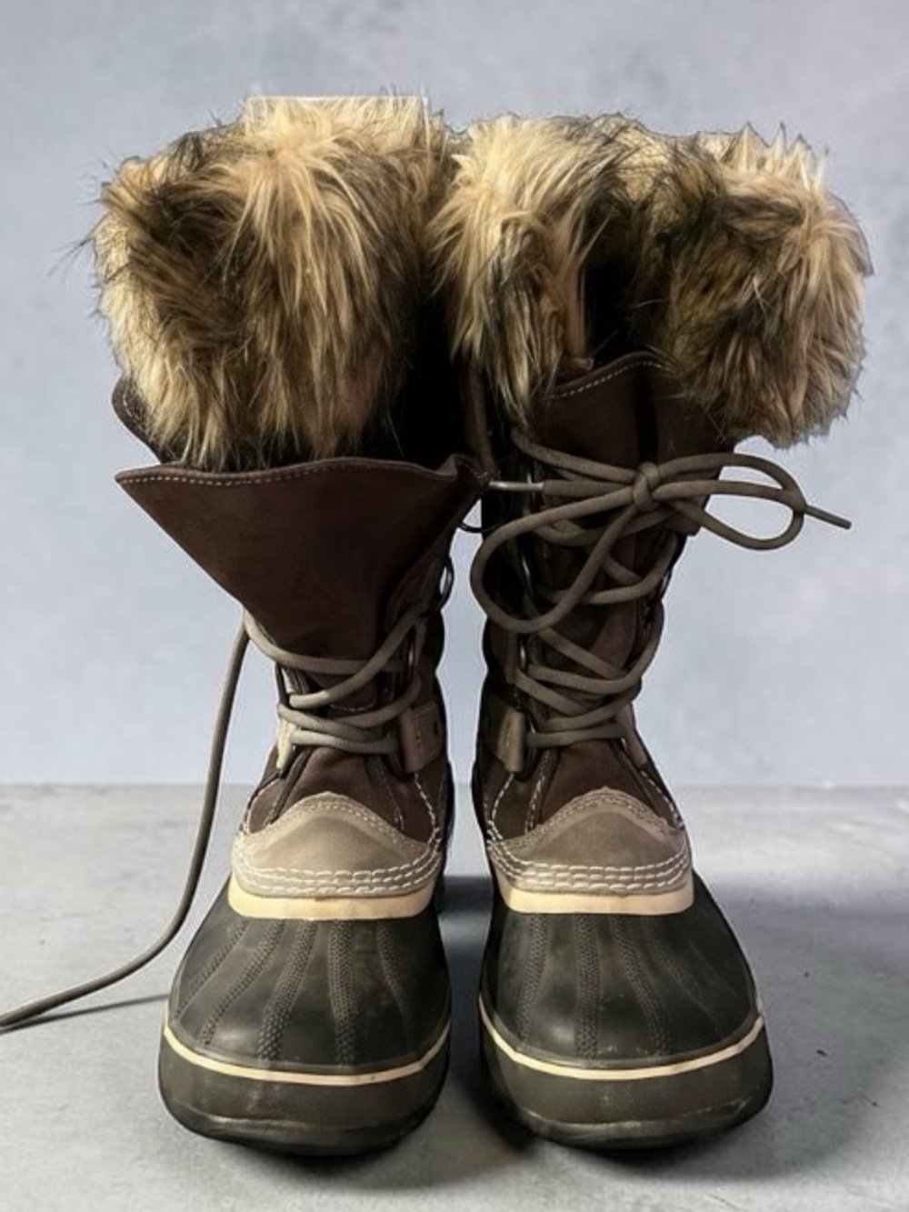 Sorel Joan of Artic Brown Faux-Fur Winter Lace-Up Boots Size 9 Women’s GUC!